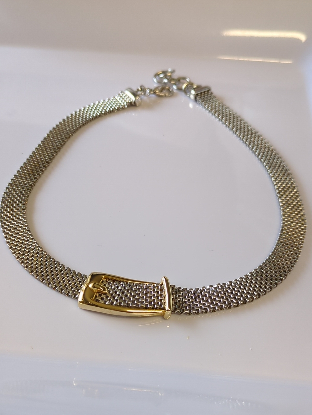 ☀️Vintage Anne Klein (AK) Two-Tone Mesh Belt-Buckle Choker Necklace - Picture 1 of 9